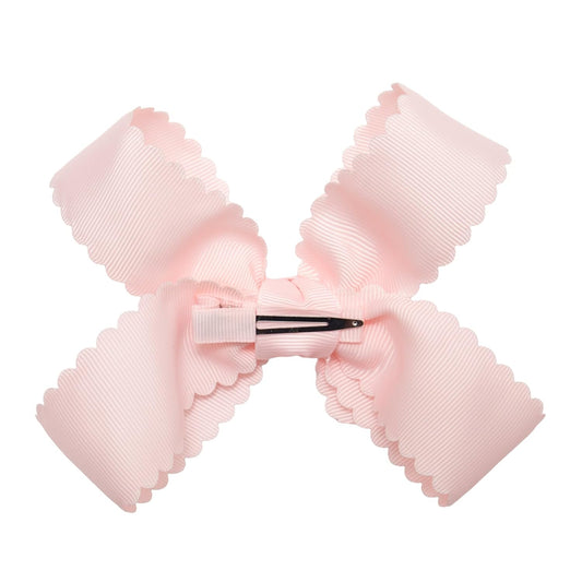 HAIRBOWS Girls' Grosgrain Scalloped Edge Bow with a Knot Wrap Center on a Clip, All Ages and Hair Types, 5 Inch Bow, Light Pink