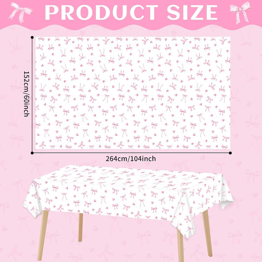 Pink Bow Tablecloth Cute Bow Knot Fabric Table Cloth Girl Coquette Party Decoration Pink Bowknot Washable Rectangle Table Cover for Women Bachelorette Engagement Party Home Kitchen Decor 60 x 104 Inch