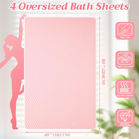 Peryiter 4 Pcs Oversized Bath Towels 40 x 80 Inch Extra Large Pink Bath Sheets for Adults Jumbo Microfiber Towel Coral Velvet Highly Absorbent Bathroom Towels for Adults Home Beach