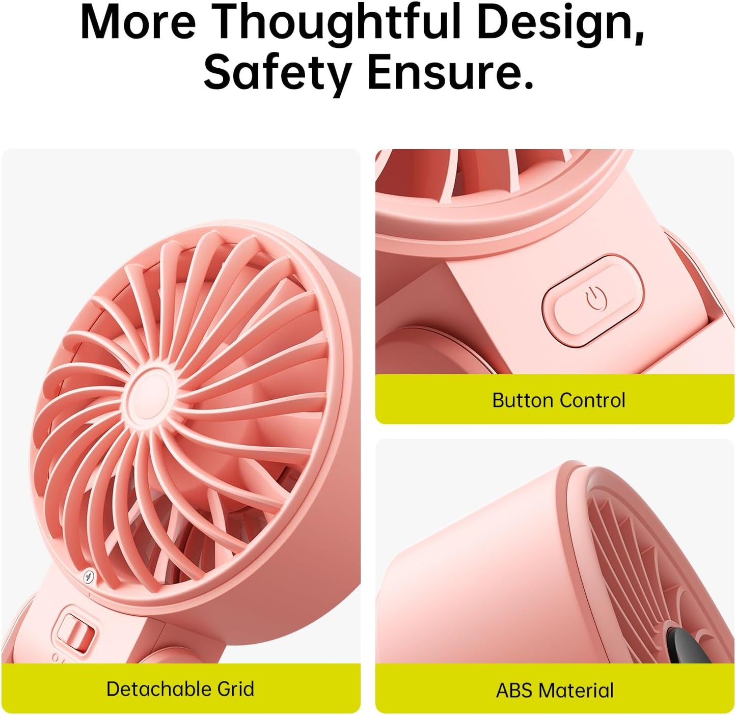 JISULIFE Handheld Fan Life7 – Ultimate Flexibility: Wide & Strong Airflow, 13H Max Cooling, 3600mAh Rechargeable, 5-Speed, LED Display, 3 IN 1 Portable Fan for Travel, Concerts, Sports Events(Pink)