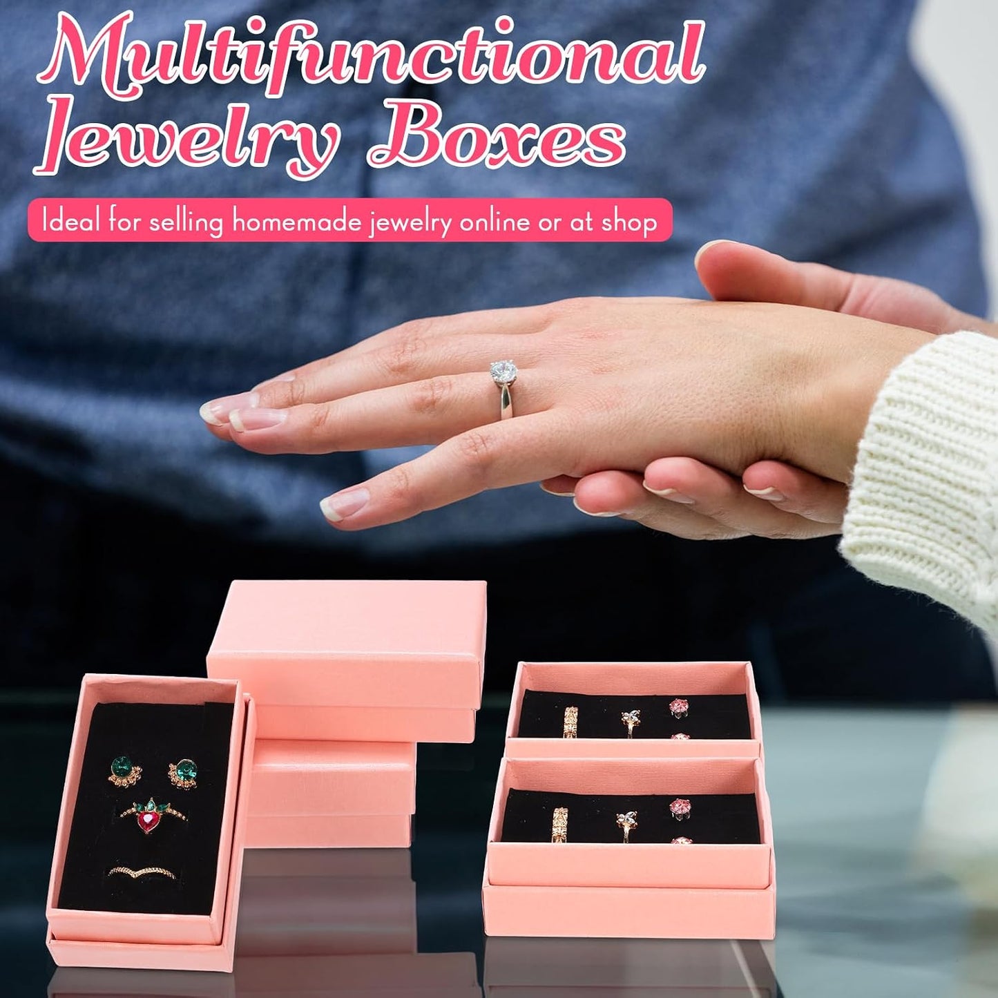 Batiyeer 36 Pcs Cardboard Jewelry Gift Boxes Jewelry Boxes Packaging Small Earring Gift Box with Lids for Necklace Ring (Pink,3.2 x 2 x 1.2 Inch)