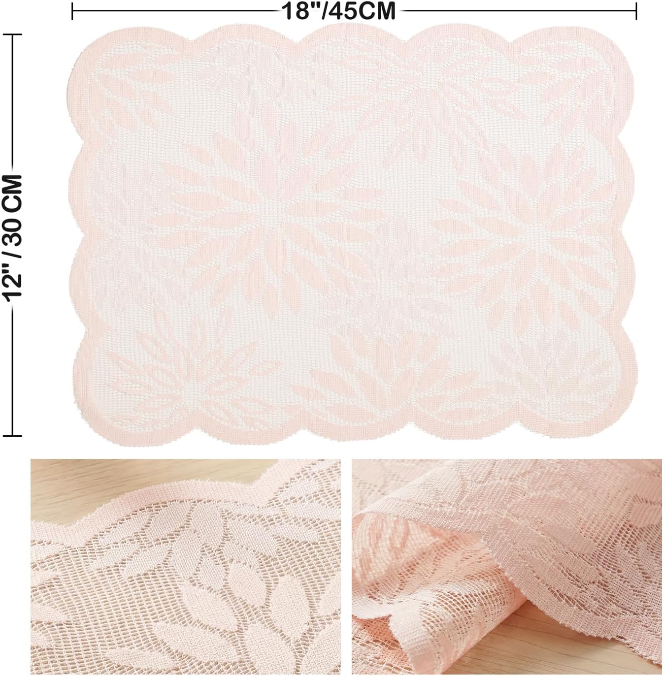 Artoid Mode Pink Dahlia Lace Placemats Set of 4, 12x18 Inch Table Mats for Wedding Anniversary Party Dining Table Decoration