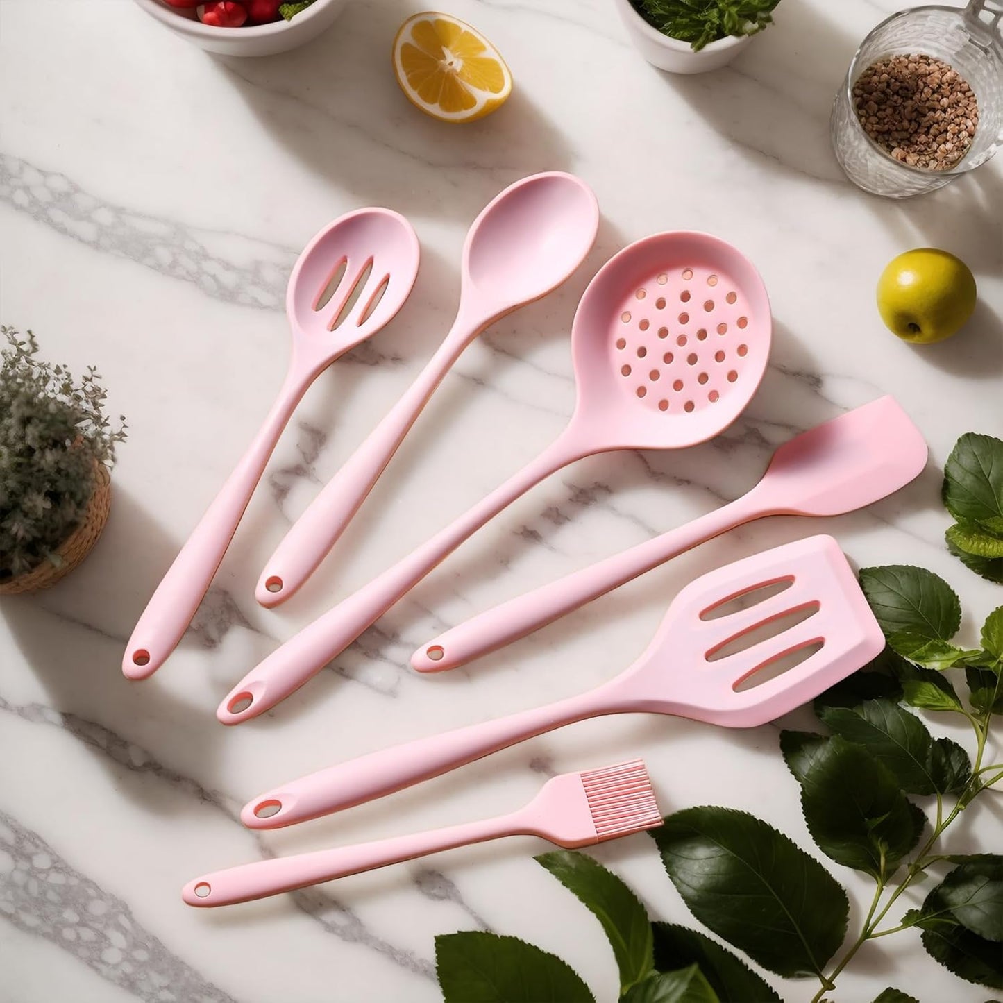 Silicone Kitchen Utensils Set - 15 Pieces Non Toxic Silicone Utensils Set For Cooking,428°F Heat Resistant Food Grade Kitchen Tools,Dishwasher Safe (Pink, 15 Piece Set)