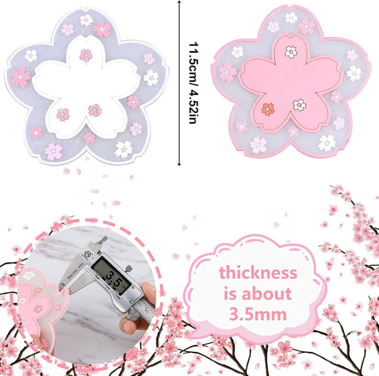 SAVITA 2 Pcs Sakura Coasters Cherry Blossom Coasters Blossom Cup Mats Cup Pads for Coffee Table, Restaurants, Hotels, Offices, Home, Coffee Shops(White and Pink)