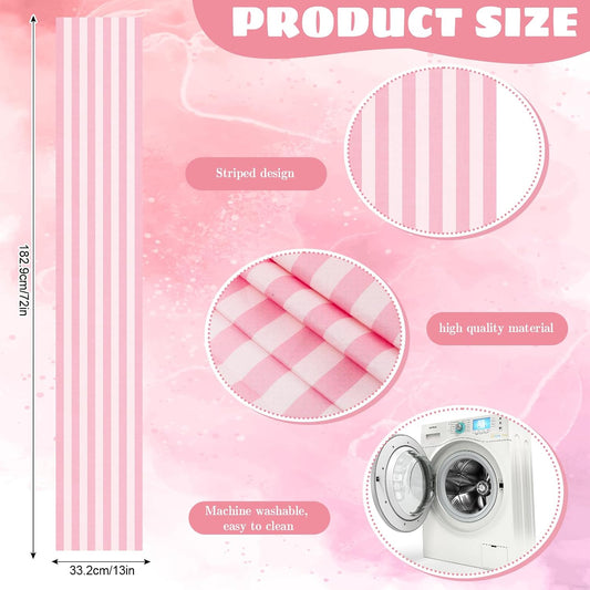 JarThenaAMCS Pink Vertical Striped Table Runner Valentine's Day Dark and Light Pink Party Decoration for Baby Shower Birthday Dining Room Home Kitchen Table Decor, 13 x 72 Inch