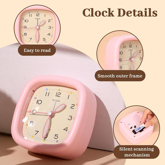 Simple Fashion Square Clock, Cute Student Alarm Clock with Colorful Dial, Easy to Set, for Kids,Teens and Nice Bedroom Decor(Pink)