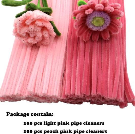 Apedoixy 200 Pieces Pipe Cleaners Craft Bulk 2 Assorted Colors,6mm x 12inch Thick Fuzzy Chenille Stem Sticks for Craft Art DIY Projects Decorations (Light Pink,Peach Pink)