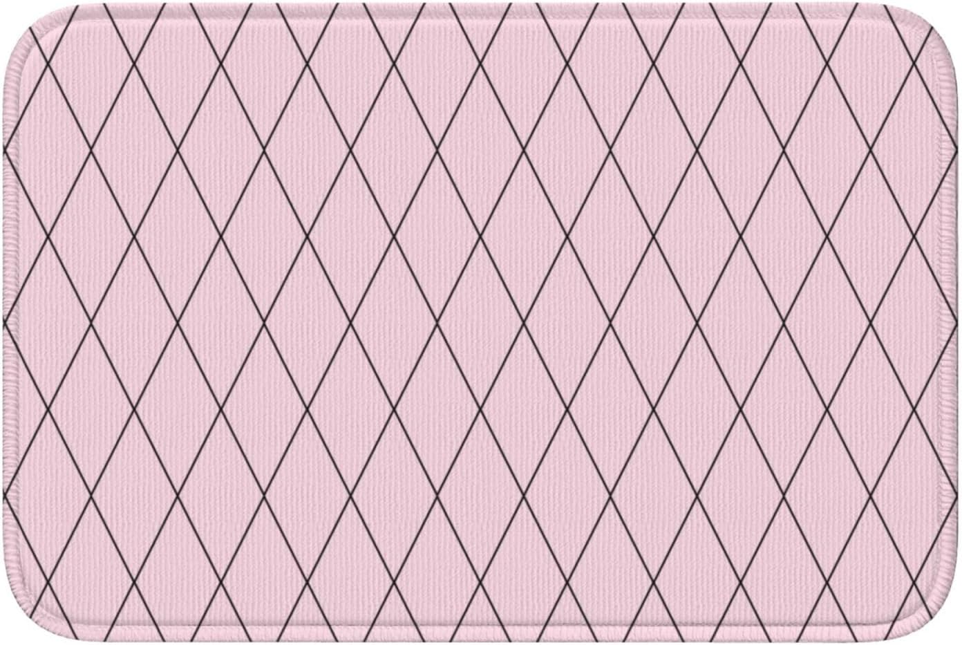 Checkered Pink Pattern Print Bathroom Rugs 24x16 Inches, Small Bathroom Bath Rugs Non Slip Washable, Soft Absorbent Bath Mat Shower Mat Outside Shower