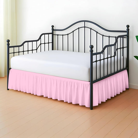 SGI Bedding 14 inch Drop Ruffled Day Bed Skirt Twin Size - 3-Sided Gathered Dust Ruffle with Ruffle Styling, Platform Style, Split Corners, Wrinkle-Resistant Microfiber - Pink