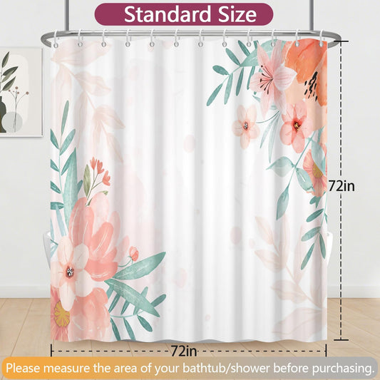 Blush Pink Floral Shower Curtain for Bathroom, Boho Spring Watercolor Flower Farmhouse Fabric Shower Curtain Set with 12 Hooks, Machine Washable Waterproof for Bathroom Decor, Weighted Hem, 72x72 Inch