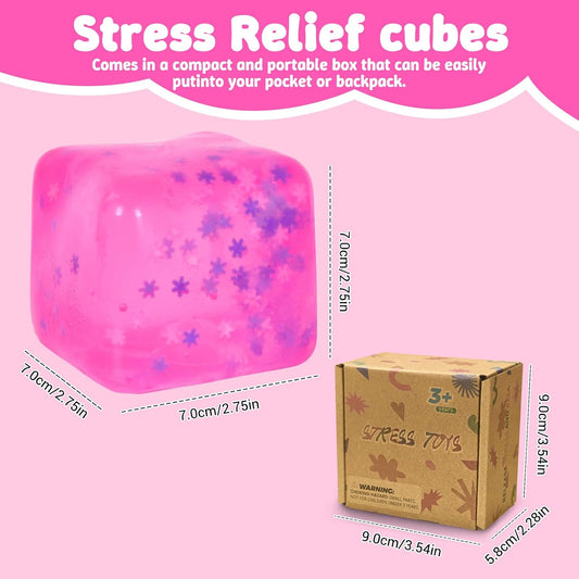 Squishy Ice Cube Fidget Toy,Large Snowflake Ice Cube Squeeze Toys, 2.76in Big Squishy Stress Cube, Soft & Durable Squeeze Toy for Boys & Girls Age 3+ and Adults (Pink)