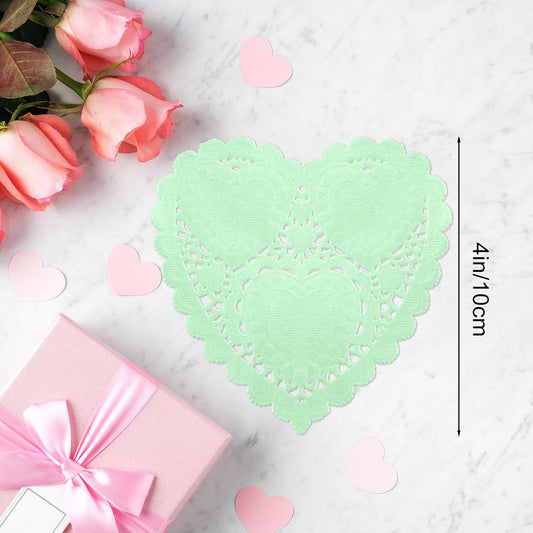 150 Pcs Valentine Heart Doilies 4Inch Heart Shape Paper Doily with 4 Colors Red Pink Light Green and White for Valentine's Mother's Day Wedding Favor Party Decorations