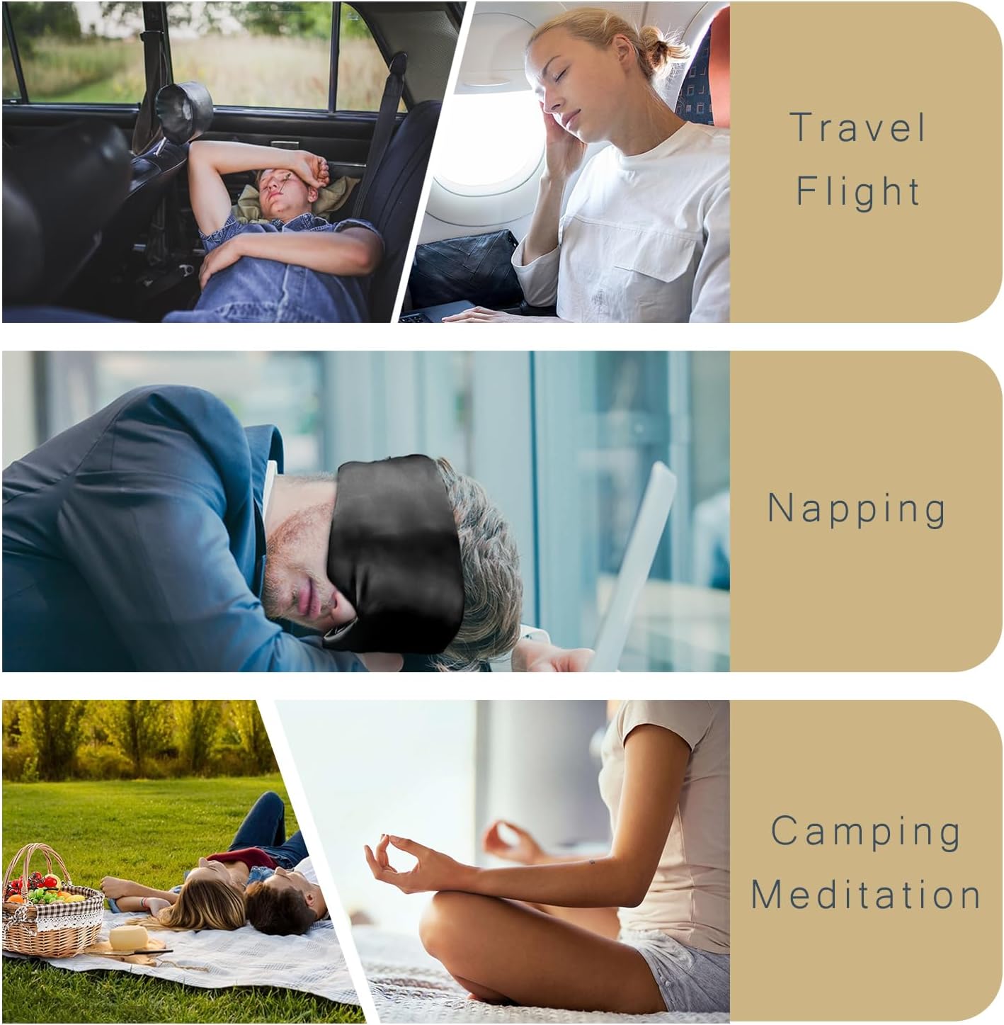 Satin Sleep Eye Mask, 100% Complete Blackout Sleeping Mask for Women Men Side Sleepers, Zero Pressure Eye Shade with Adjustable Strap, Lightweight Breathable Night Blindfold for Travel Shift Work Naps
