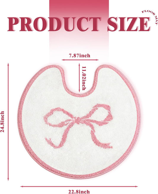 Round Toilet Bathroom Rug,Toilet Rugs U Shaped Washable Non Slip,Pink Bath Bathroom Mat Bow Stuff,24" Diameter Soft Plush Microfiber with Highly Absorbent Floor Mat. (Pink)