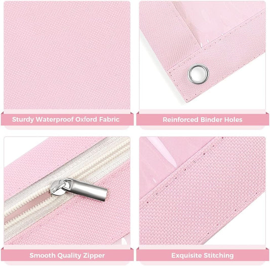 SKYDUE 3 Ring Pencil Pouch for Binder, Zipper Binder Pencil Pouch with 3 Pockets and Mesh Window, Durable Organizer for School Supplies, Cables, Earbuds, Makeup