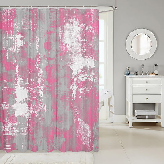 jejeloiu Abstract Shower Curtain for Bathroom Decor Modern Abstract Art Bath Curtain Pink White Bathroom Accessories Luxury Waterproof Polyester Fabric Geometric with 12 Hooks 72"x72"
