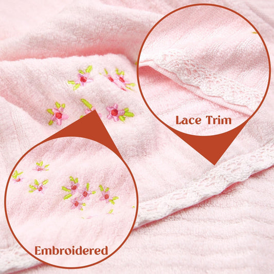 Jacquotha Hand Towels for Bathroom (Pink & Cream) โ Soft Cotton, 13x29 Inches, Embroidered Flowers, 4 Pack Decorative Towels for Spring Kitchen Decor