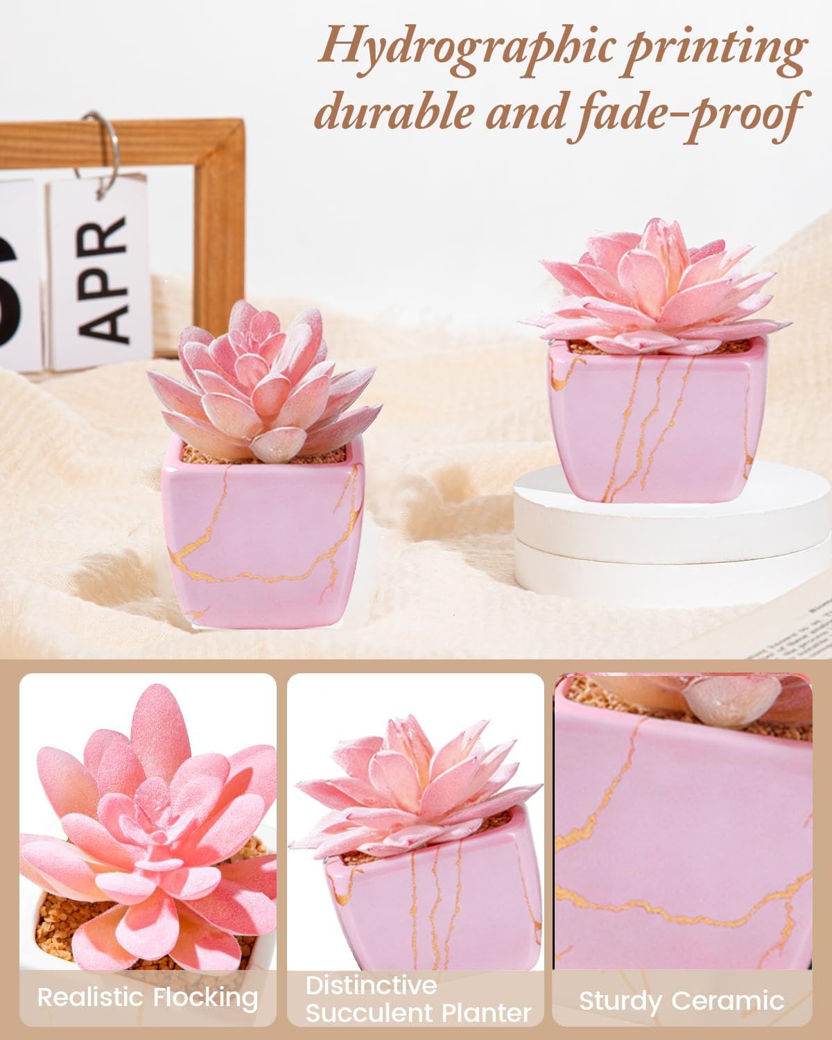 Taybonds Artificial Succulent in 2PCS Pink Ceramic Pot, Small Fake Succulents Plants for Office and Desk Decor,Bathroom