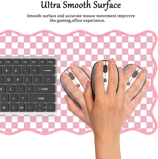 Scalloped Desk Mat Extended Large Cute Pastel Pink Mouse Pad Farmhouse Cozy Cottagecore Gingham Desk Pad Aesthetic Plaid Mousepad Checkered Gaming Mouse Pad Computer Keyboard Pad Girly 31.5X15.7Inch