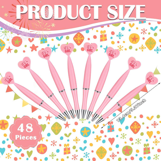 Outus 48 Pcs Pink Baby Shower Pens Bulk Ballpoint Pens It's a Girl Favors Supplies for Guests Baby Shower Birth Announcement Gifts