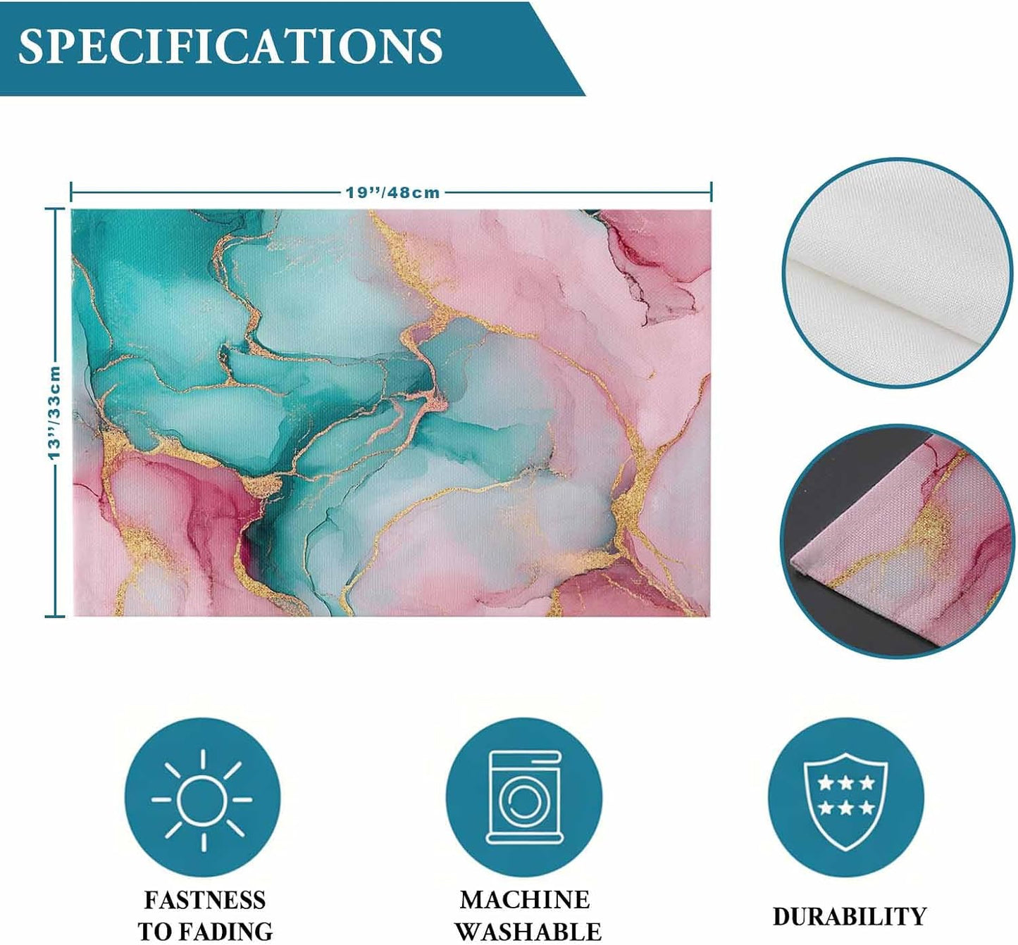 Water Pink Marble Placemat Set of 4 Non-Slip Placemats for Dining Table Abstract Art Washable Table Mats, Heat Resistant Kitchen Table Mats for Party, Dining Room & Home Decor