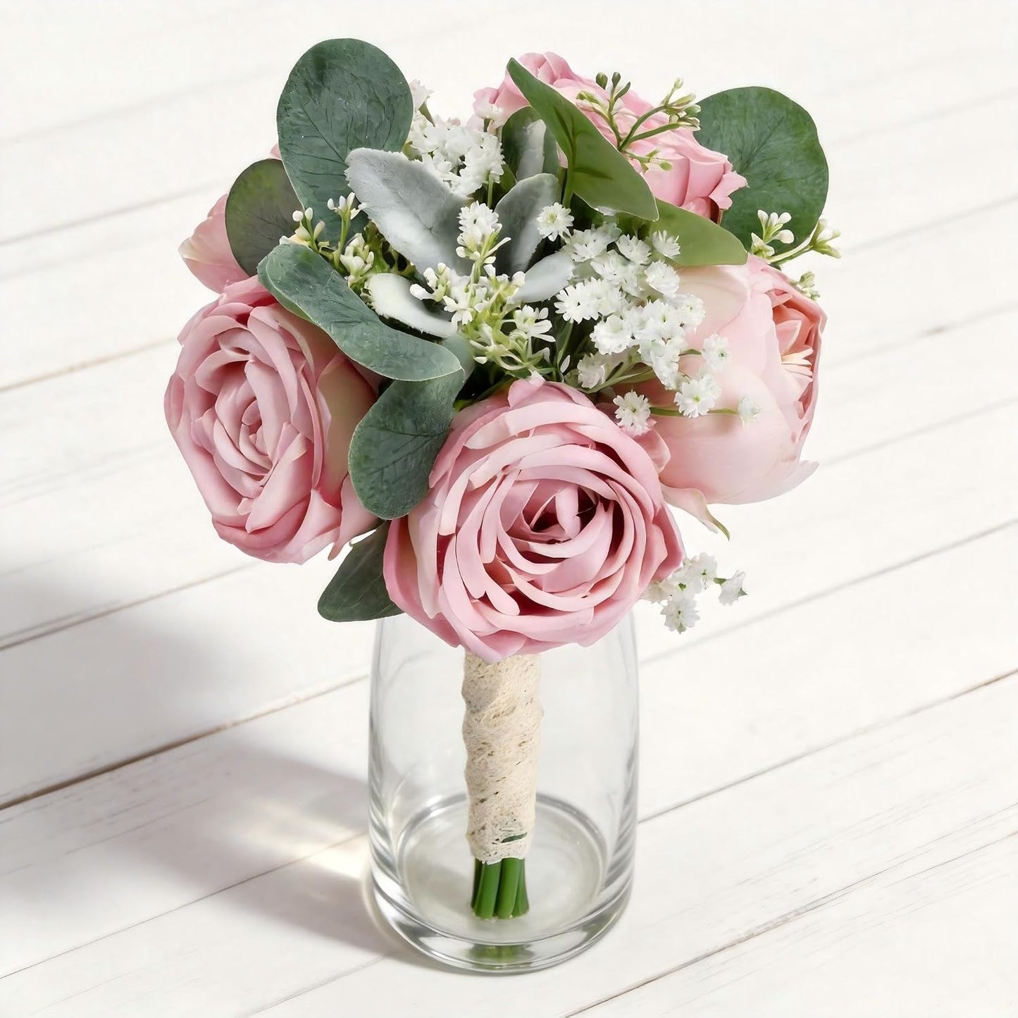 Set of 6 Dusty Pink Peonies & Rose Bridesmaid Bouquets for Wedding Marriage Proposal Bridal Shower Decorations