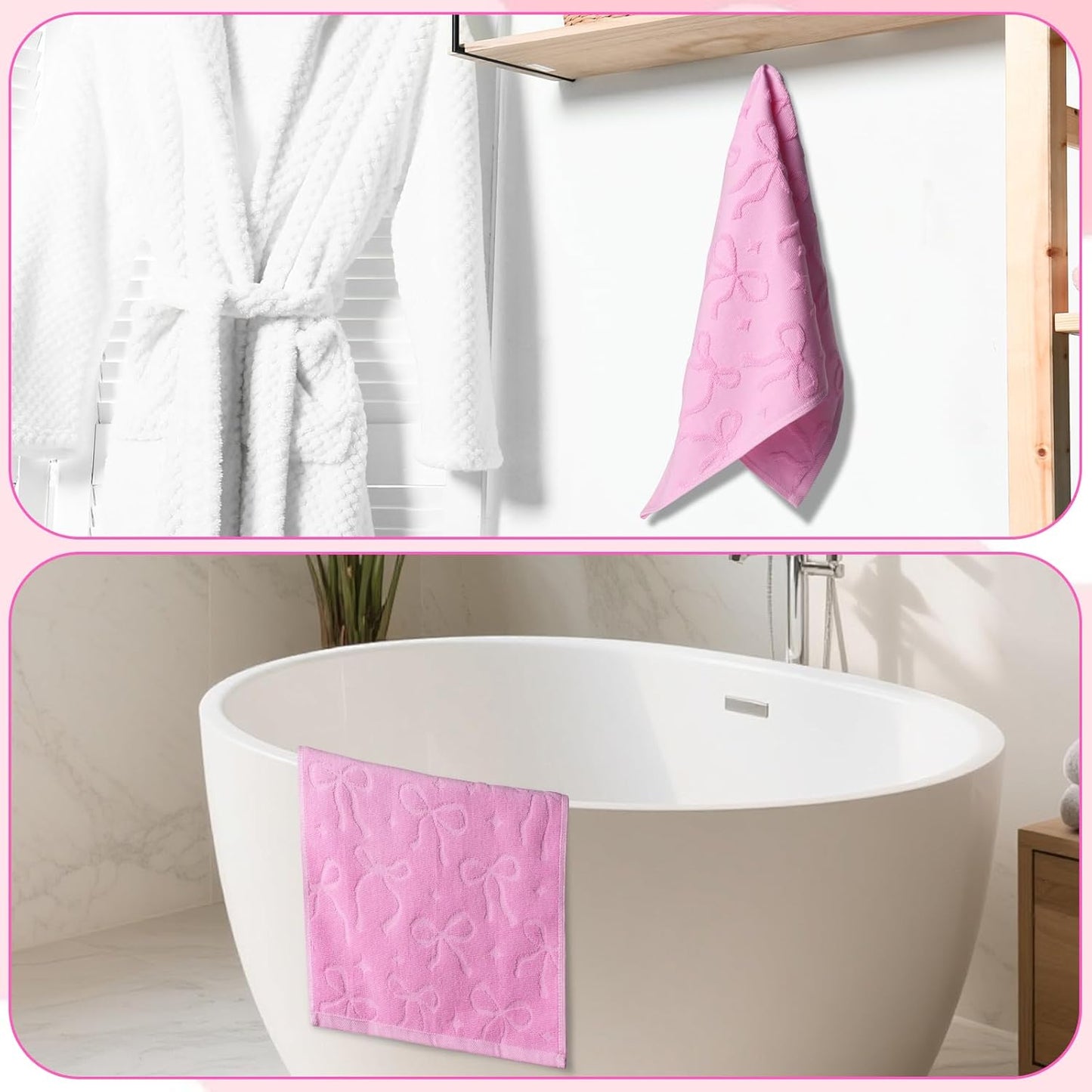 Shemilly 3pcs Bow Hand Towels Set Pink Bow Jacquard Hand Towel for Bath 100% Cotton Soft Bathroom Kitchen Decorative Set for Spring Summer Holiday Decor Gift,14 x 29 Inch