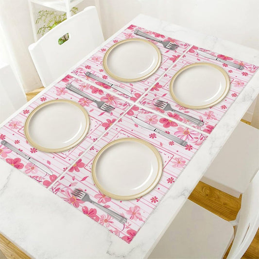 Placemats Set of 4 Heat Resistant Table Placemats Set Washable Easy Clean Placemat Durable Non-Slip Dining Table Mats Set Peach Striped Pattern Kitchen Place Mats for Dining Indoor Outdoor