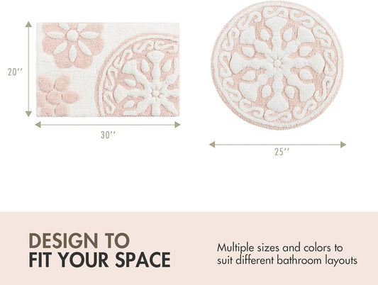 Madison Park Casablanca 100% Cotton Tufted Bathroom Rugs Luxurious Plush Medallion Floral Pattern Bath Mat Absorbent, Quick Dry, Spa Design Shower Room Dรฉcor, Round 25", Pink
