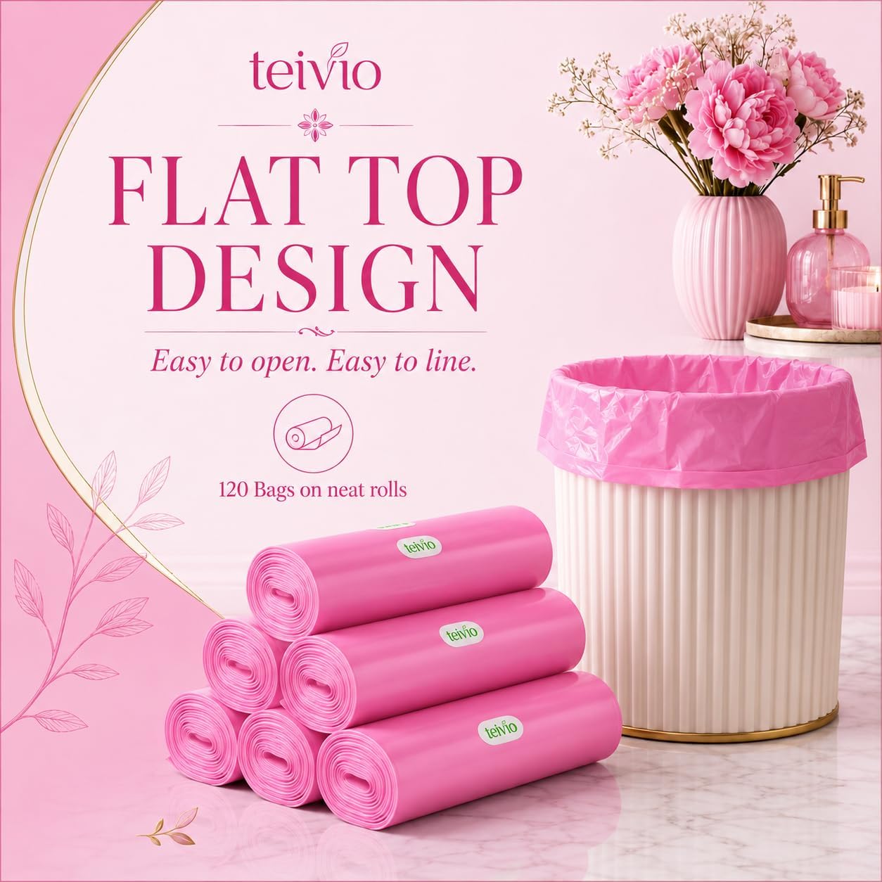 Teivio Small Trash Bags 4 Gallon 160 Counts Garbage Bags, Bathroom Trash Can Bin Liners, Small Plastic Bags for home office kitchen, fit 12-15 Liter, 3,3.5,4.5 Gal, Pink