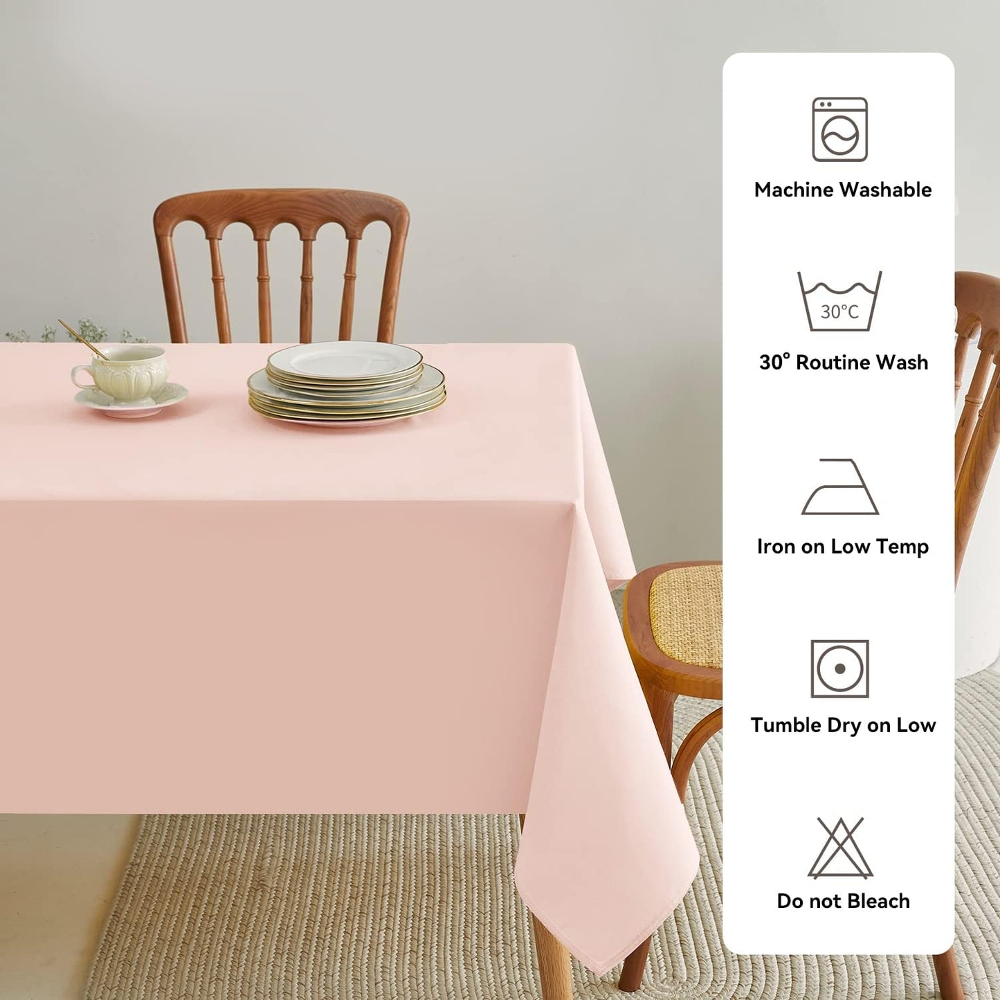 Romanstile Rectangle Pink Tablecloth - Waterproof and Wrinkle Resistant Washable Polyester Table Cloth for Kitchen Dining/Party/Wedding Indoor and Outdoor Use (52 x 70 inch)