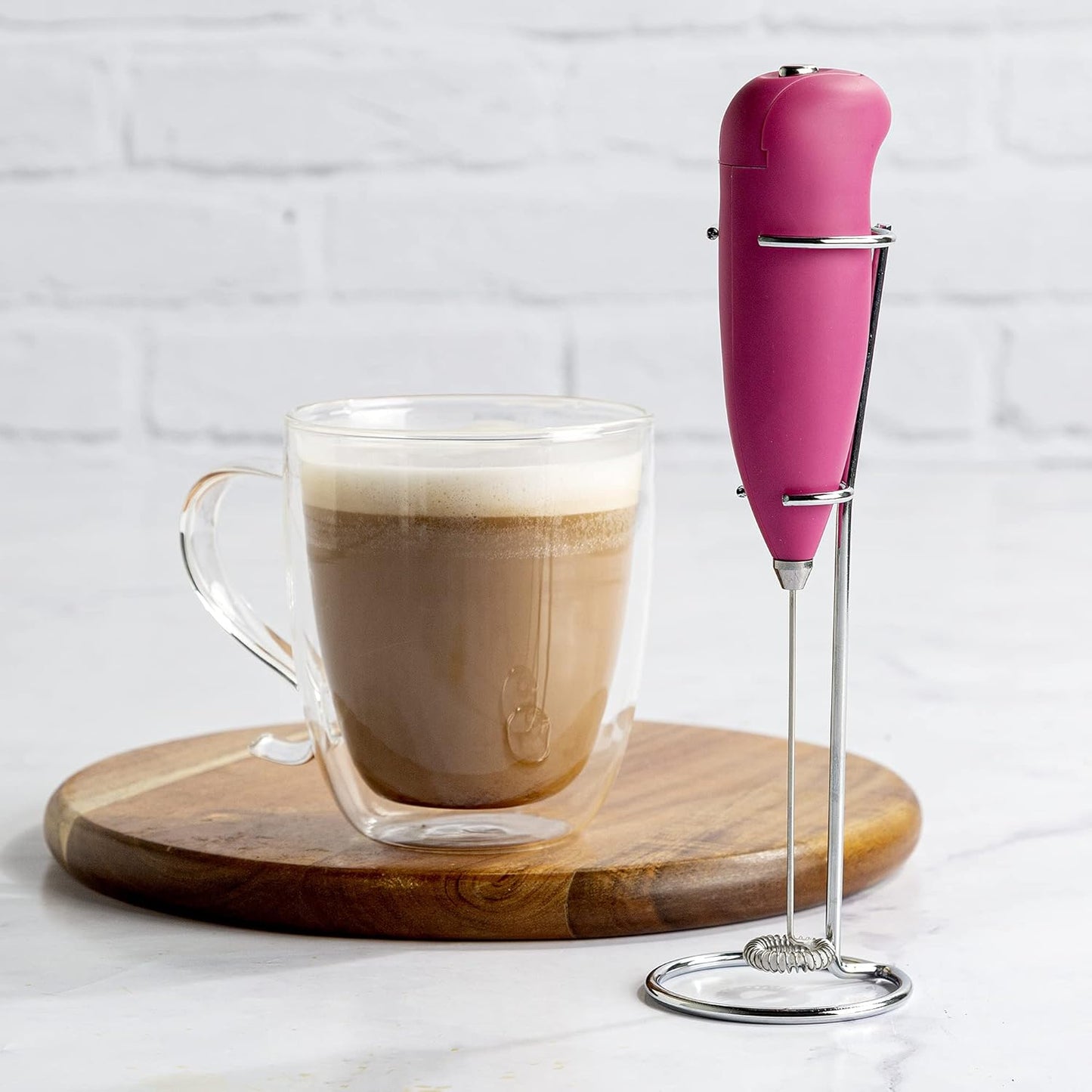 Primula Milk Frother With Stand, Handheld Whisk, Drink Foamer, Mini Blender Mixer For Coffee, Frappe, Bulletproof, Matcha, Espresso. Battery Operated, Easy To Clean And Use, Pink