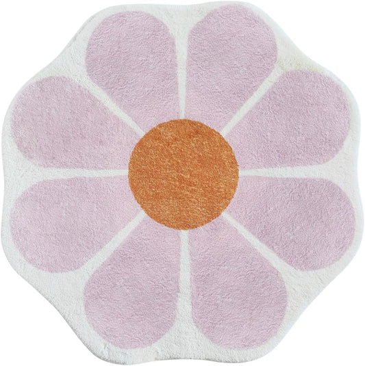Flower Shaped Round Area Rug,Washable Round Soft Floral Area Rugs for Living Room Girls Bedroom Fluffy Circle Nonslip Circular Indoor Floor Mat for Entryway Kitchen-31.5" Round,Pink