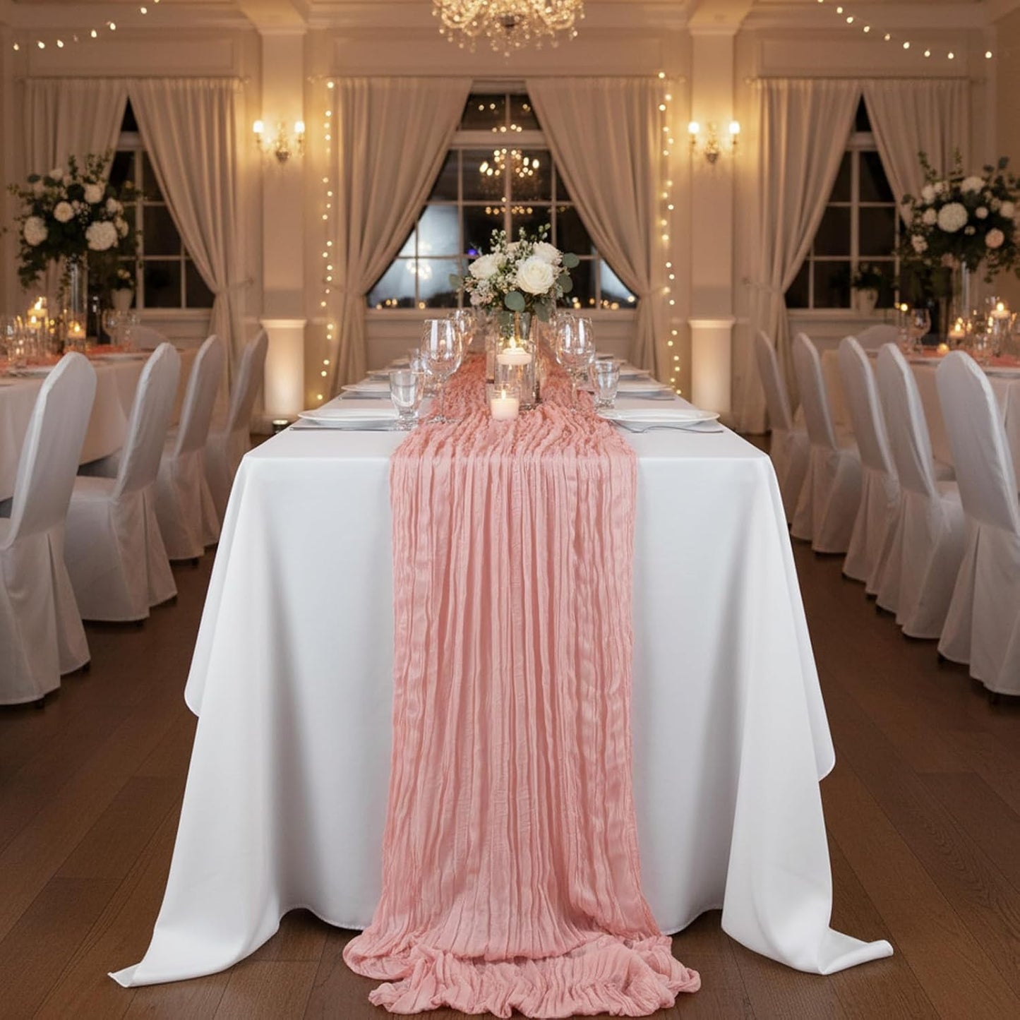 8 Pack Peach Pink Cheesecloth Table Runner 120 Inch 10FT Gauze Cheese Cloth for Baby Shower, Valentine's Day, Wedding Decoration, Birthday Party