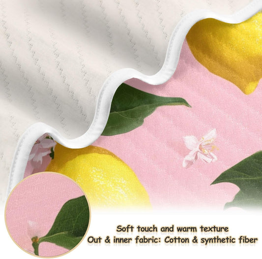 Yellow Lemon on Pink Baby Blanket Quilt - Soft Lightweight Cotton Baby Blankets for Boys & Girls, 30x40in