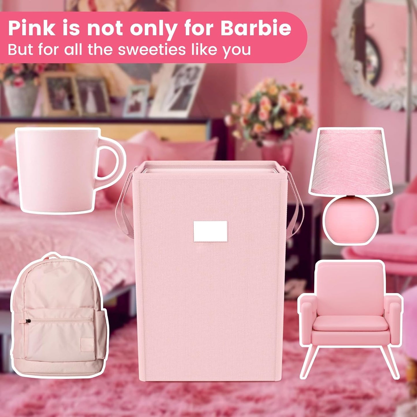 MCleanPin 220L Pink Laundry Hamper Large Collapsible Basket with Laundry Bags, Dirty Clothes Hamper,Laundry Basket with Handles,Washable Laundry Bags,Foldable Dorm Hamper for College (Rose Pink)