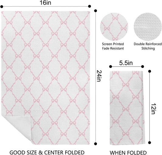 Light Pink Bow Coquette Kitchen & Bath Towels, 16x24 Inches
