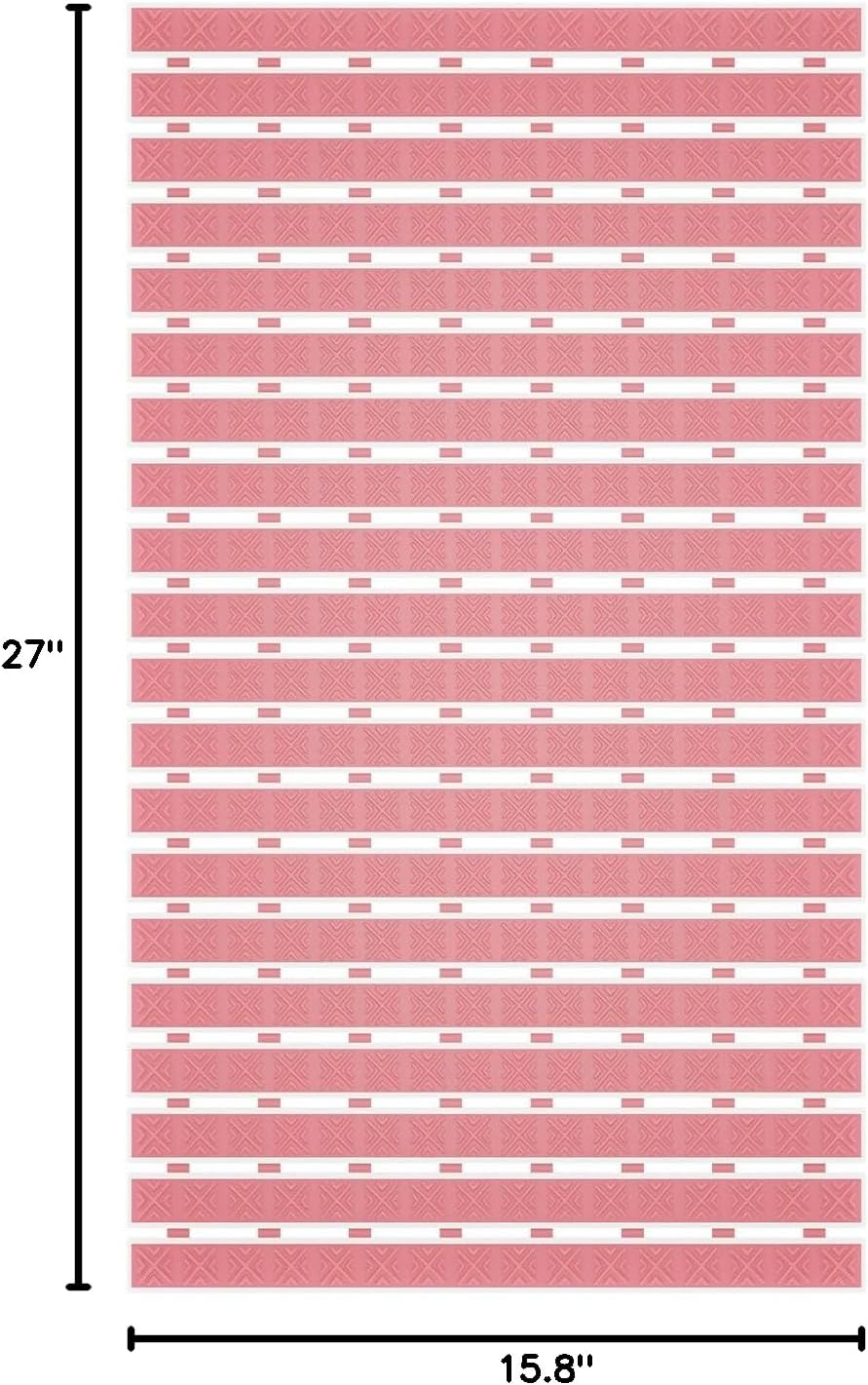 Non Slip Rubber Bathtub & Shower Mat - Fast Drain & Upright Drying Design, Strong Suction Cups, Structured Textured Surface, Low-Maintenance Bathroom Safety Mat, 27 x 16 Inch, Pink, Matace