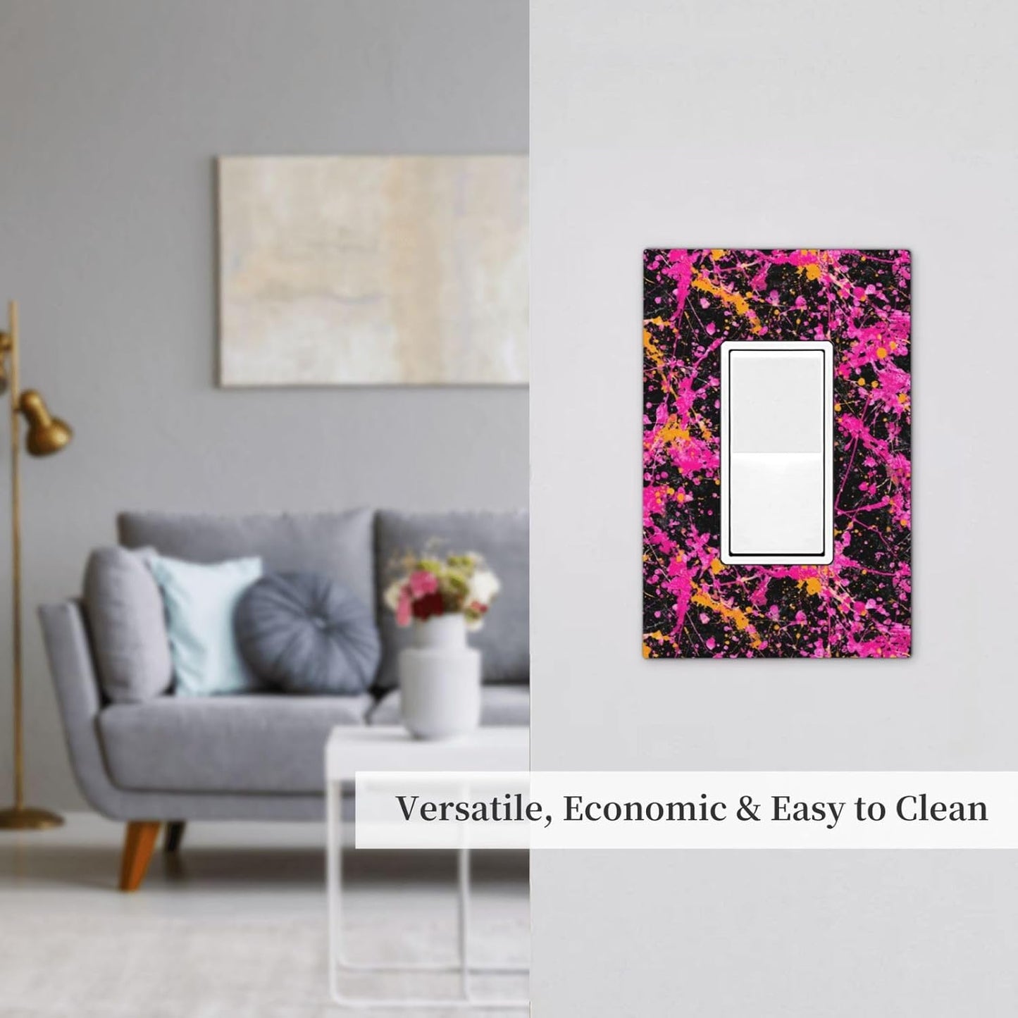 Neon Pink Abstract Paint Splatter Light Switch Wall Plate Faceplate Cover Single Rocker 1 Gang Decorator Outlet Receptacle Covers For Home Kitchen Room Bathroom Decor