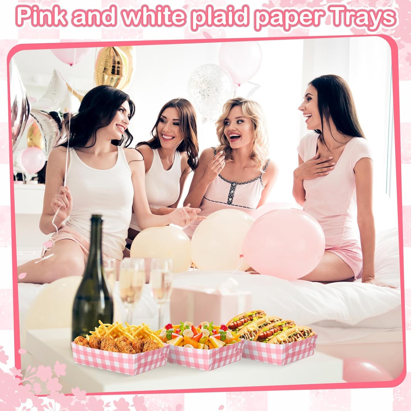 Suclain 36 Pack Light Pink and White Gingham Paper Trays 5 lb Grease Resistant Large Snack Serving Trays Disposable Food Boats for Wedding Tea Party Baby Shower Supplies