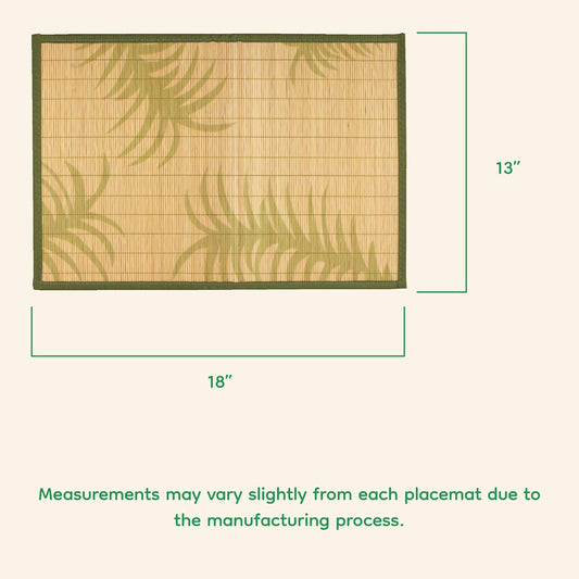 BambooMN Premium Bamboo Slats Placemat with Fabric Border - Floral Print - 12" x 17.5" - Peach Blossom, 4 pcs