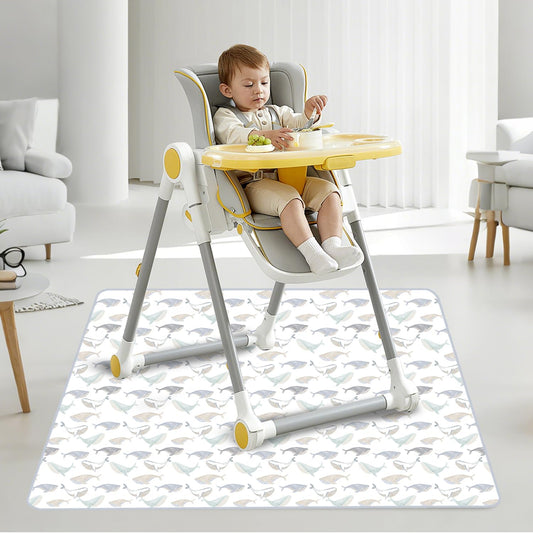 Baby Splat Mat for Under High Chair, 51 x 51 Inch Wipeable Splash Mat,Floor Protector,Wipe-Clean Tablecloth and Playing Mat (Whale)