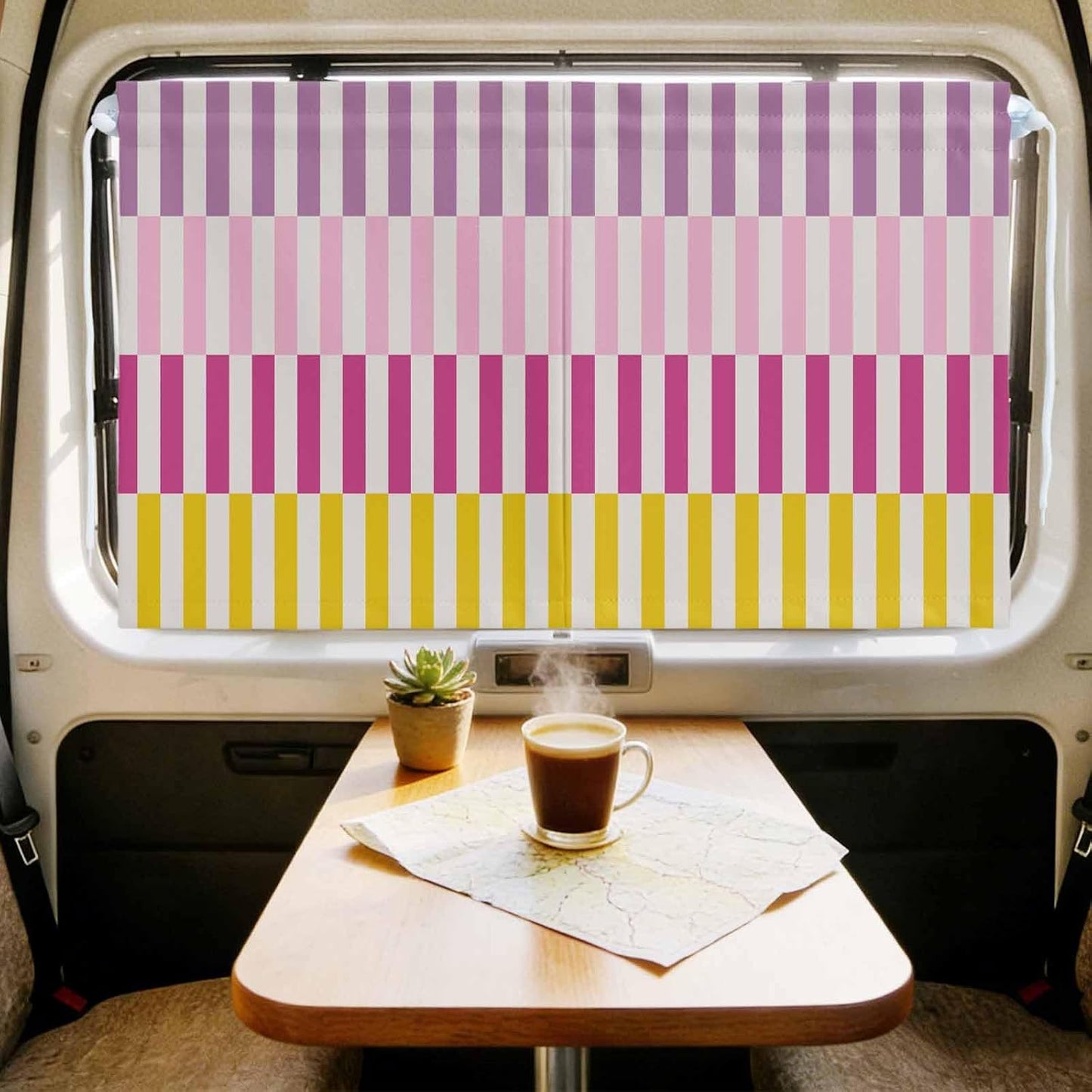 Car Window Shades for Side Windows Stripes Lines Car Sun Shade Curtain 2 PCS Double Layer Privacy Blackout Pink Purple Yellow Striped Magnetic Car Window Curtains with Suction Cup Sun Block Covers