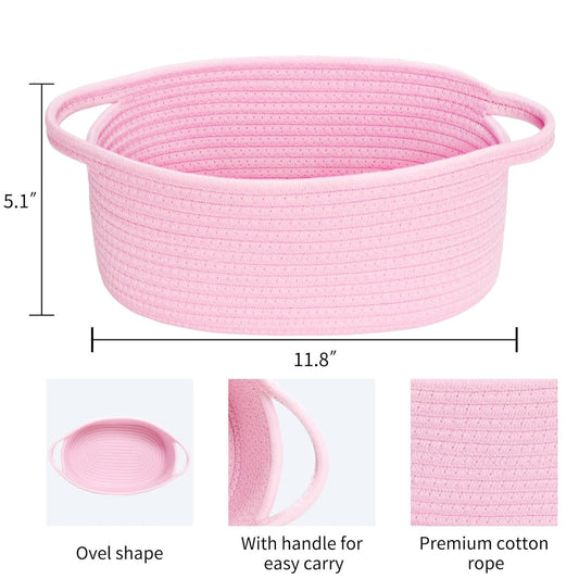 ABenkle Small Woven Baskets, 12"x8"x5" Rope Baby Toy Storage Basket with Handle, Durable Gift Basket Empty for Graduation Easter Christmas