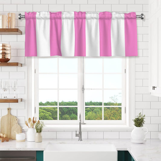 Pink White Striped Valances for Windows Rod Pocket Valance Curtains Light Filtering Window Treatments 18"X54" Short Curtains for Kitchen Cafe Bathroom Bedroom 1 Panel