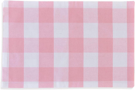 Pink & White Placemats Cotton Buffalo Check Gingham Farmhouse Set of 4 Heat Resistant 2 Side Dining Table Place Mats for Kitchen Table, 12 x 18 inches