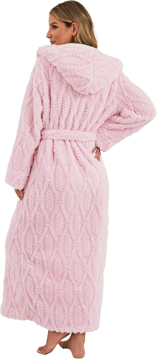 Artfasion Robes for Women with Hood Long Soft Warm Full Length Bathrobes Luxurious Plush Fleece Winter Gifts