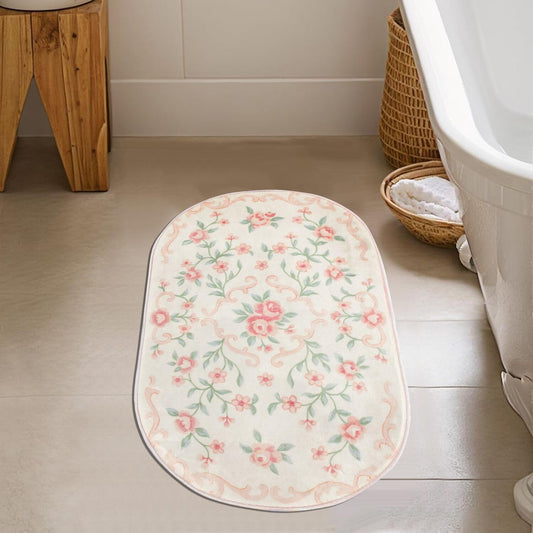 BBSET Pink Floral Chinoiserie Bath Mats for Bathroom, Pink and White Flower Bow Vintage Rug for Bathroom Decor 31x20 Inch (Pink Flower, 31x20inch)