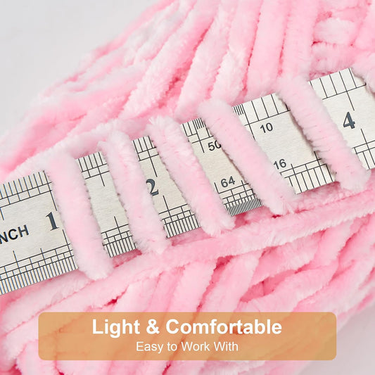 Soft Velvet Chenille Yarn for Crocheting & Knitting - Bulky Yarn for DIY Weaving Crafts 3 Skeins Pink (3.5oz 66yds/Skein)