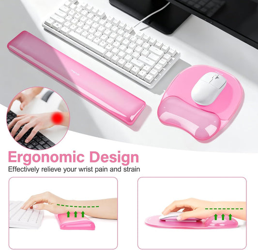 MOSISO Gel Wrist Rest Support for Mouse Pad&Keyboard Set, Irregular Oval Ergonomic Mousepad Keyboard Pad Non-Slip Base Home/Office Pain Relief&Cooling Gel Easy Typing Pad for Computer Laptop, Pink